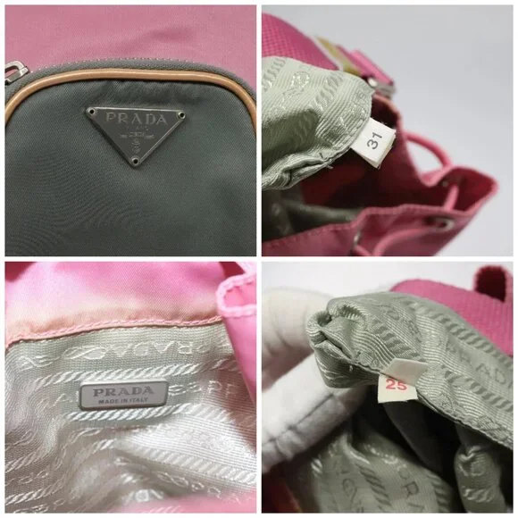 PRADA Hand Bag Nylon Pink Silver Auth ar13470